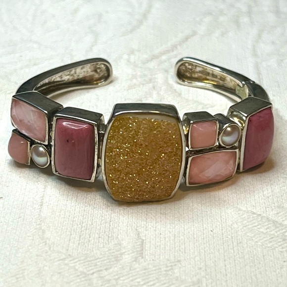 Whitney Kelly Sterling Silver Pink Druzy Quartz Bracelet - Picture 1 of 6